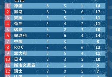 2022年北京冬奥会实时奖牌榜