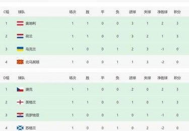 欧洲杯最新积分榜查询